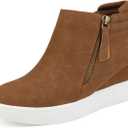 DREAM PAIRS Women's Platform Wedge Sneakers Ankle Booties (5, Tan)