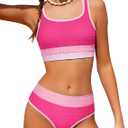 ZAANTI Girls Two Piece Swimsuits Adjustable Straps Sporty Bathing Suit Bikini Color Block High Waist Swimsuits for Girls, 10-12 Years