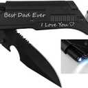 Engraved Pocket Knife,Best Dad Ever, Dad Pocket Knife for Men with 6 Functions, LED Light, Fire Starter, Bottle Opener,Seat Belt Cutter,Glass Breaker