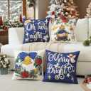 Artscope Christmas Oh Holy Night Merry Bright Jesus Wreath Throw Pillow Covers 18x18 Inch Set of 4, Winter Hoilday Christmas Decoration Pillow Cases for Home Sofa Couch Decor-Blue