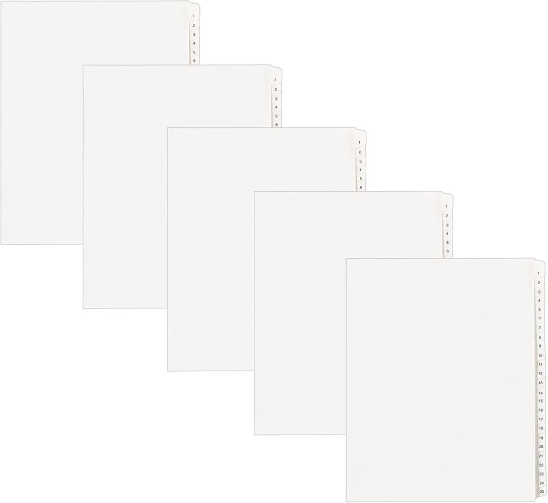 Avery 1-25 Legal Exhibit Dividers for 3 Ring Binders, 25-Tab Sets, Allstate Style, 5 Binder Divider Sets (24761)