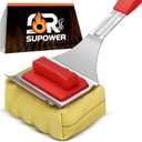 Steam Safe Grill Cleaning Brush Bristle Free for Outdoor Grill with 15" Extended Handle, 3X Thick Aramid Fabric Replaceable Brush Heads, Heavy Duty Triple-Groove Scraper Design for All Grates, Red