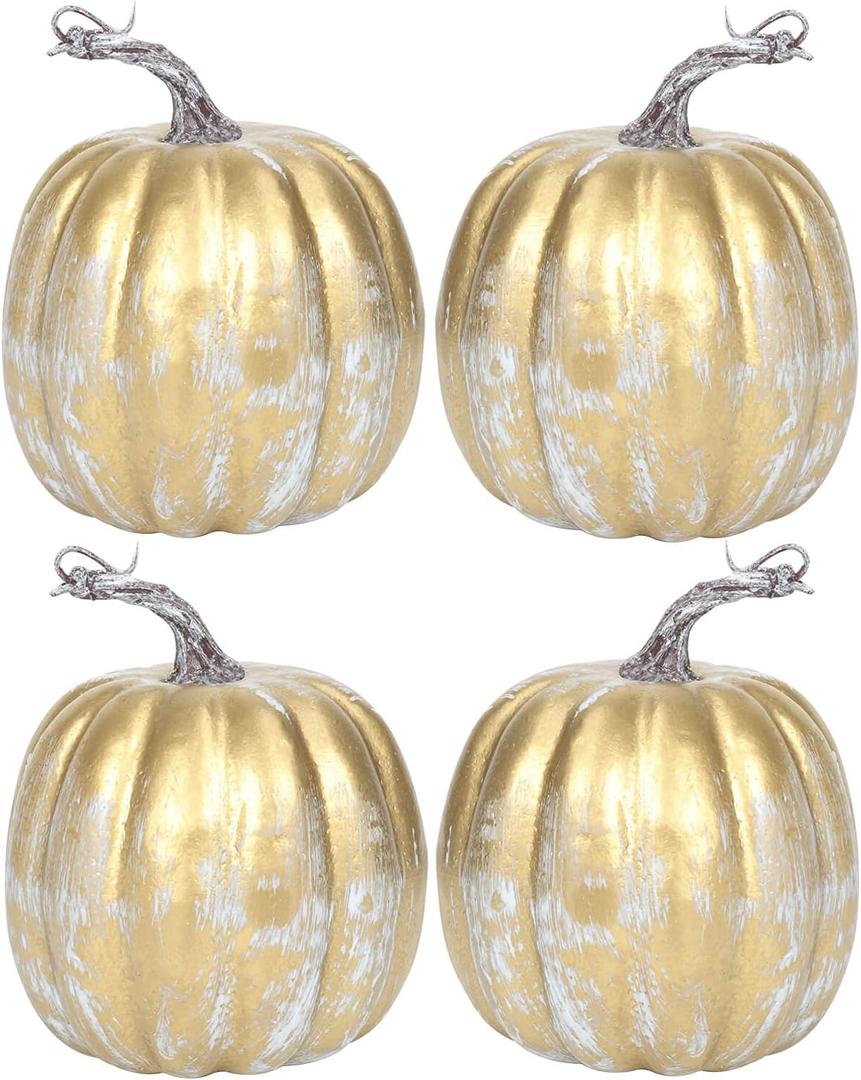 vensovo 6 Inch Mid Pumpkins for Decorating - 4PCS Mid Foam Decorative Artificial Pumpkins for Fall Decor, Paintable, Perfect for Halloween, Thanksgiving Table Decor (Gold)