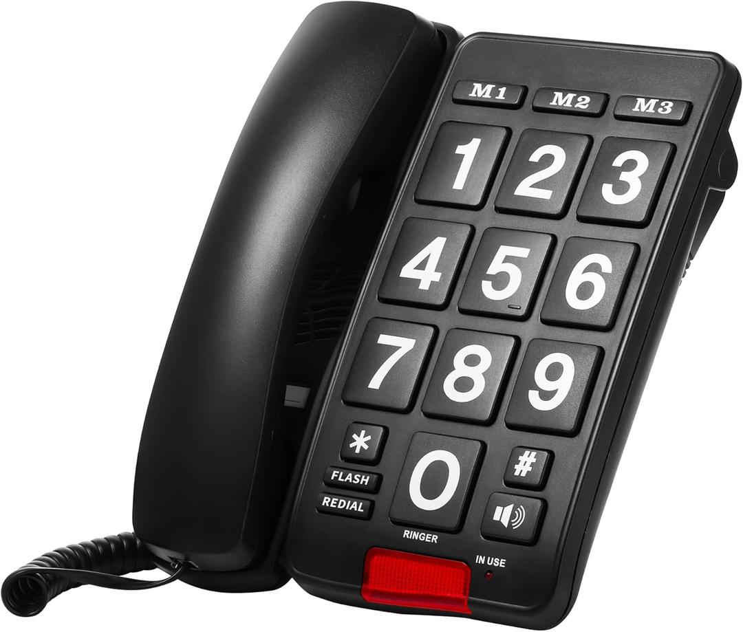 Big Button Landline Phone For Seniors Or Visually Impaired With High Contrast Colors And Loud Volume (Black)