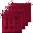 ELFJOY 4 Pack Chair Cushions for Dining Chairs Chair Pads Cushion for Kitchen Office Tufted Square Seat Cushion with Ties (16" Burgundy Velvet)