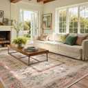 jinchan 8x10 Washable Living Room Area Rug, Vintage Floral, Dusty Pink