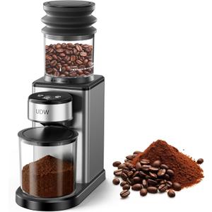 Home Coffee Grinder, Conical Burr Grinder with 25 Settings, 60-Second Timer, Stainless Steel, Anti-Slip Base, Anti-Static, Easy to Clean