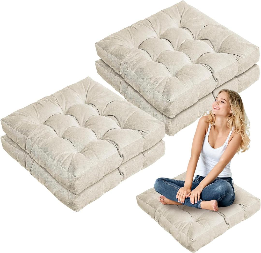 Jerify Floor Pillow Cushions Large Round Square Large Meditation Floor Pillow for Classroom Adult Meditation Picnic Party Seating Learning Daycare School(Square,Beige,4 Pcs)
