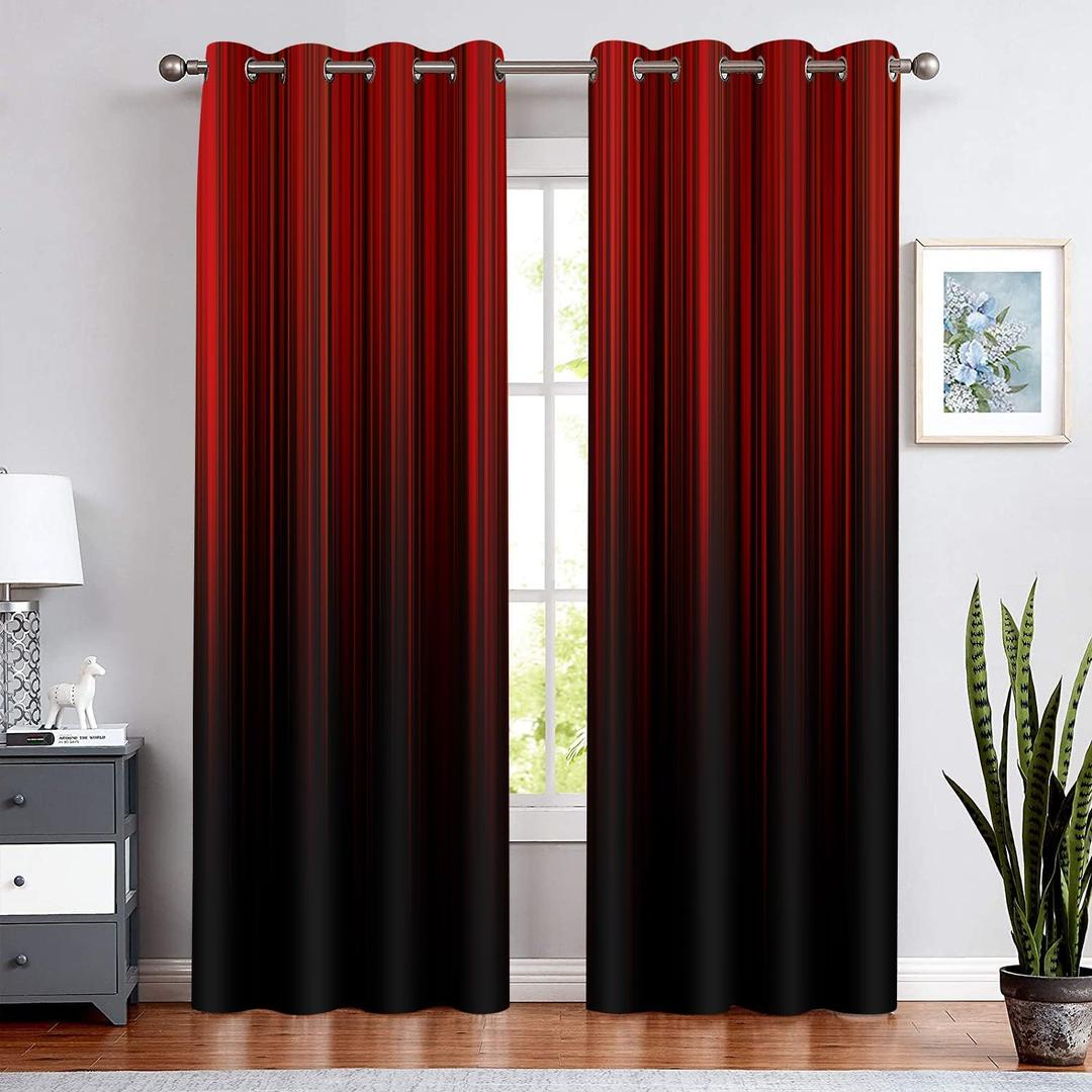 BSPPTI Abstract Curtains for Bedroom 42x84inch Ombre Window Curtain Red and Black Blackout Curtains Insulated Room Darkening Window Drapes for Living Room 2 Panels