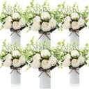 6 Sets Artificial Peonies Flowers, 6 Artificial Peony with Vase 6 Faux Eucalyptus, Faux Silk Peony Bouquet Spring Flowers for Decoration Wedding Party Home Dining (White)
