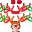 Happy New Years Christmas Inflatable Reindeer Antler Ring Toss Game 2 Set 10 PCS Christmas Party Game Decorations Inflatable Toys Kids Family Christmas Holiday Party Favor Supplies Carnival Game