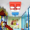 LAKIQ Modern Children Room Flush Mount Ceiling Light Fixture Acrylic Creative Colorful Block Toy Shape Kids Room Close to Ceiling Lighting for Kids Bedroom Kindergarten Playground (Square,Green)
