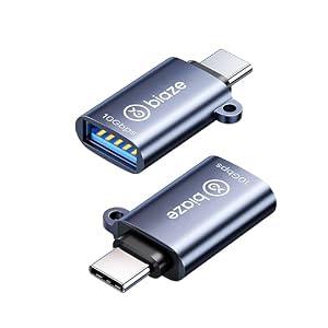 Biaze USB C to USB Adapter 2 Pack, USB-C OTG Connector 10Gbps, Type-C Male to USB 3.2 Female Converter for Flash Drive, Keyboard, Mouse, Smartphone, Tablet, Car Charger