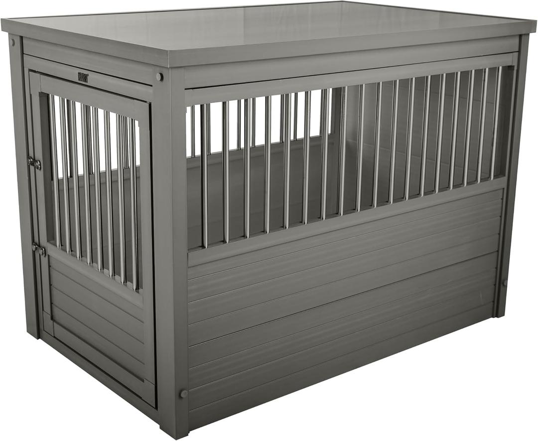 New Age Pet ECOFLEX InnPlace Dog Crate & End Table, Indoor Furniture Style Pet Kennel for Small, Medium, Large & XL Dogs, Durable Composite, Grey, X-Large (42.6"L x 27.6"W x 30.9"H)