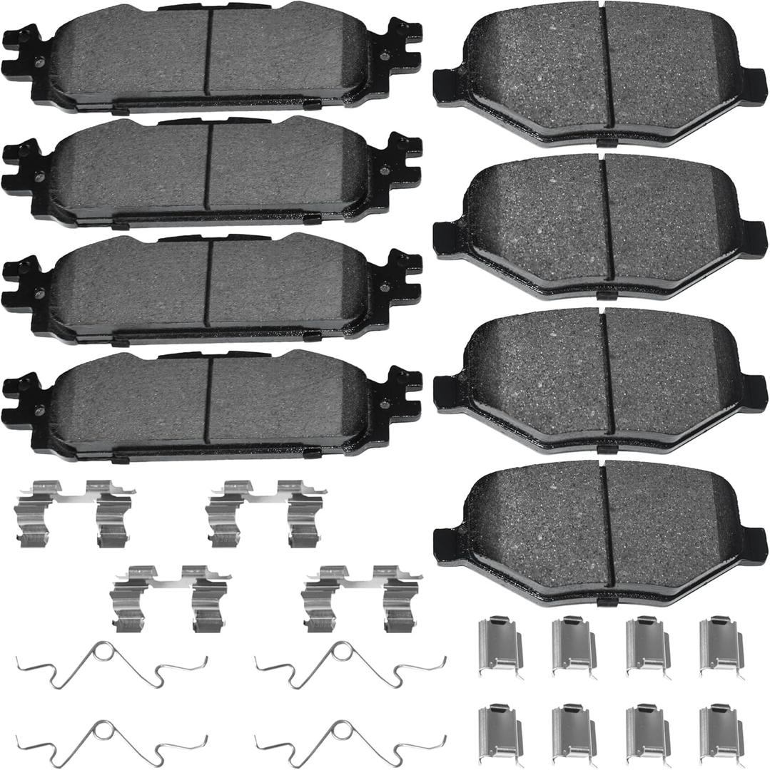 Brake Pads Front and Rear Compatible with Ford Explorer Flex Taurus, Lincoln MKS MKT Automotive Replacement Brake Pads Semi-Metallic D1508-8715 D1377-8488
