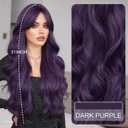7JHH WIGS 31in Purple Long Water Body Wavy Wigs with Curtain Bangs Natural Heat Resistant Synthetic Fiber Midlle Part Women Curly Wigs for Chrismas Daily Party Daily Used