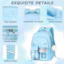Kawaii Blue Kids Backpack for Girls, Fashion Multiple Pockets Bookbag for Primary Elementary High School for Teen Girls