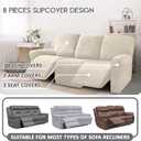 ULTICOR Velvet 8-Pieces Recliner Sofa Covers Stretch Reclining Couch Covers for 3 Cushion Reclining Sofa Slipcovers Furniture Covers Thick Soft Washable (3 Seater Recliner Cover, White)