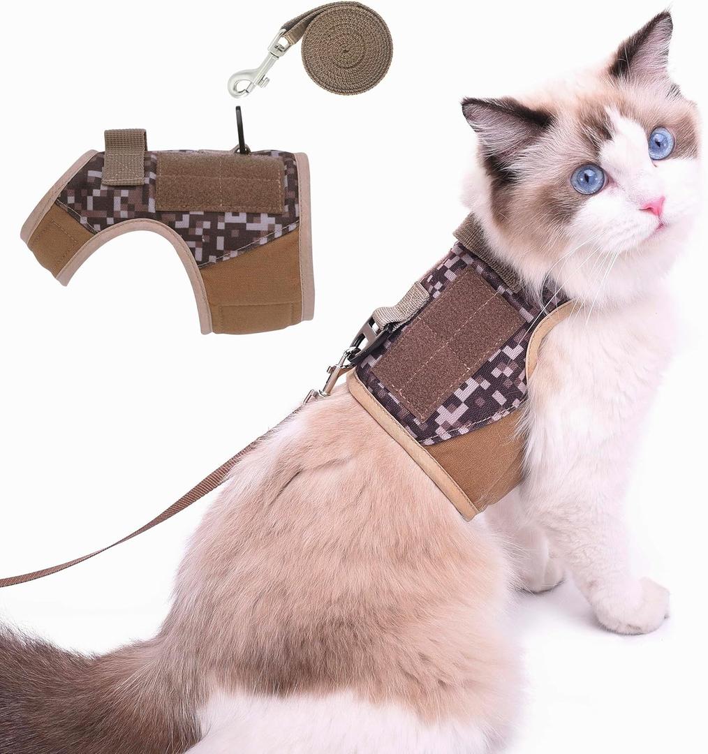 Tactical Cat Harness and Leash for Walking Escape Proof, Desert Camo, X-Large, Adjustable Cat Walking Jackets, Padded Stylish Cat Vest for Winter