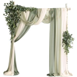 Ling's moment Wedding Arch Flowers with Sheer Drapes Kit - Artificial Green Floral Arrangements for Ceremony Backdrop, Spring Greenery Arbor Decor, 5-Piece Set (2 Flower Stems + 3 Hanging Drapes)