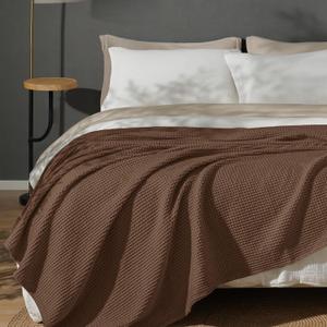 PHF 100% Cotton Waffle Weave Blanket Queen Size for Bed, Snag Proof Lightweight Breathable Moisture-Wicking Throw for Couch, Great for Layering in Cold Weather, Machine Washable, Home Decor-Cappuccino (Queen (90" x 90"))