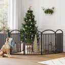 Folding No-Assembly Freestanding Dog Gate with Door,32" Heights Foldable Pet Fence,144" Extra Wide Accordion Puppy Folding Playpen for Doorways,House,Stairs (6 Panels,Black)