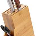Wood Knife Block, Kitchen Knife Holder Countertop 6 Slots Knife Block with Scissors Slot Kitchen Knife Set for Knife, Scissor, Sharpenner Knife Organizer