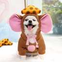 SEIS Winter Big Ear Mouse Dog Hoodies Cute Cheese Warm Pet Costume Halloween Cat Clothes for Small Medium Dogs Puppy French Bulldog Chihuahua (Brown, L (Chest Circumference 59cm/ 23.2"))