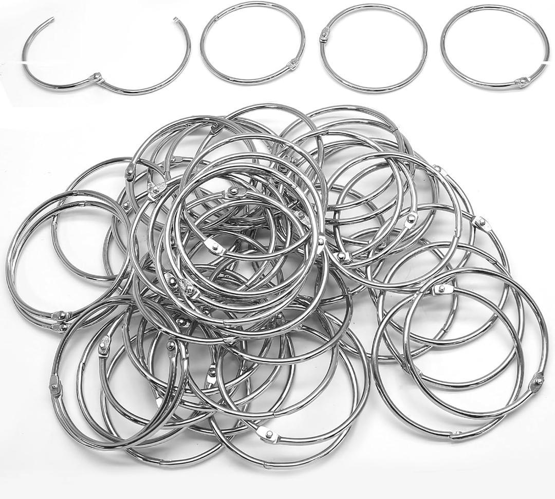Luomorgo 50 Pcs 2.5 Inch Binder Rings, Nickel Plated Metal Book Rings Silver Paper Rings, Heavy Duty Loose Leaf Binder Rings, Index Cards Rings, Key Rings for Office, Home, School