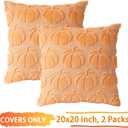 Pumpkin Fall Decorative Throw Pillow Covers 20"x20", Set of 2 Light Gold Soft Faux Fur Pillow Covers for Autumn Harvest, Fluffy Plush Accent Pillow Cases for Farmhouse Couch Cushion Covers