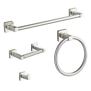 Brushed Nickel Bathroom Hardware Set 4 Pieces,Towel Bar Set Stainless Steel Wall Mounted, Includes 16In Hand Towel Bar, Towel Ring, Robe Towel Hooks,Toilet Paper Holder, Bathroom Towel Rack Set