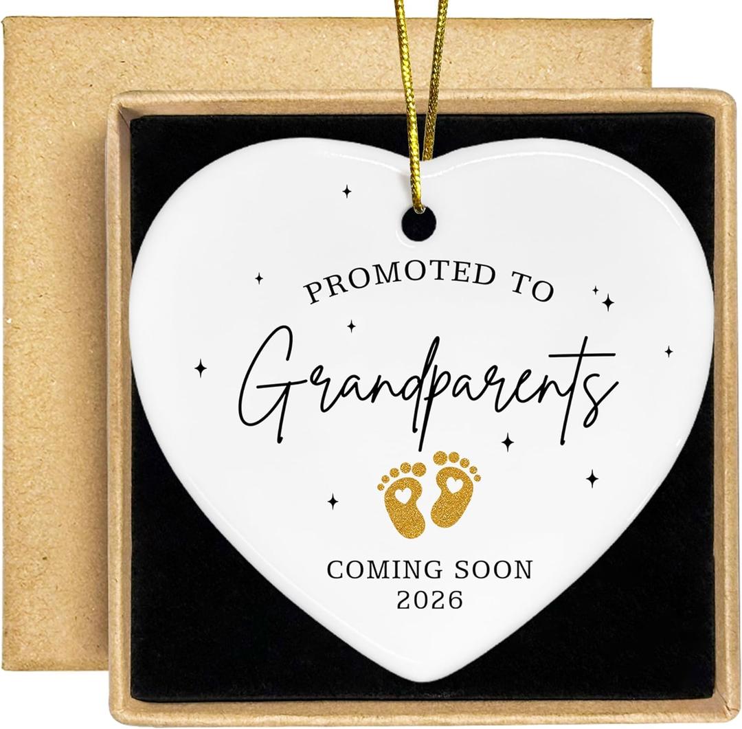 Grandparents Gifts - First Time Grandparents Gifts for Grandma, Grandpa - Baby Pregnancy Announcement Ornament for New Grandma - Grandpa to Be Ornaments 2026 - Ceramic Hanging Ornament