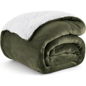 Bedsure Sherpa Fleece Throw Blanket Twin Size for Couch - Thick and Warm, Soft Fuzzy Plush Twin Blanket for Winter, Olive Green, 60x80 Inches