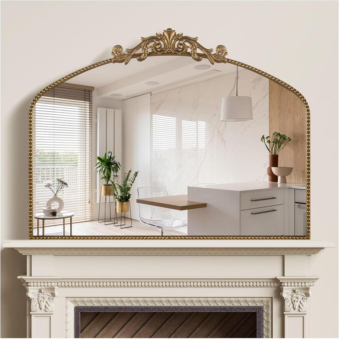 40"x30" Gold Large Antique Mirror, Vintage Baroque Mirror with Ornate Beaded Frame for Home Decor - Living Room, Entryway, Bathroom, Fireplace