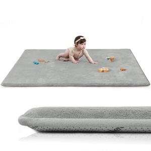 Baby Play Mat for Floor,Extra Large 59"71" Playpen Mat for Tummy Time,Thicker Padded Elasti Foam Activity Mats,Water Repellent Ultra Soft Velvet,Non-Slip Backing Safe for Crawling(Light Grey)