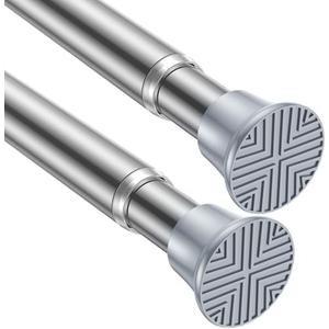 AIZESI Tension Curtain Rod 18-36 inch，2Pcs Adjustable Tension Rod Silver Curtain Tension Rod No Drilling Small Spring Tension Curtain Rod, Silver