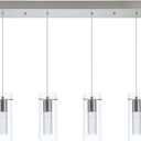 Leadtek Pendant Light fixtures, Integrated 4-Light Pendant Lighting with Brushed Nickel Finish, Preminum Screwed Crystal Bubble Island Lights for Kitchen Restaurant, Dining Room(6000K Dimmable)
