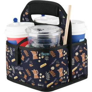 Beautyflier Reusable Insulated Coffee Cup Carrier, Portable Drink Holder with Handle Organizer Tote Bag for Hot & Cold Drinks (Coffee Utensils)