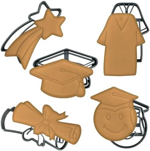 Moose Goods Graduation Cookie Cutters – 5-Pcs Cookie Cutter Set with Graduation Cap and Gown, Shooting Star, Diploma Scroll – Graduation Cookie Cutters Shapes for Grad Party, Celebration