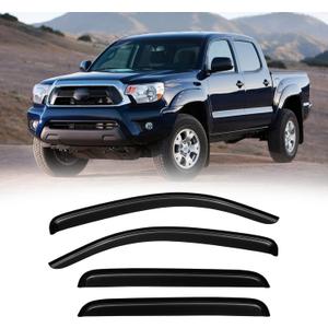 Window Visor for 2005-2015 Toyota Tacoma Double Cab, Out-Channel Rain Guards Shields Vent Deflector Shade Wind Dark Smoke 2006 2007 2008 2009 2010 2011 2012, Outside-Mount, 4PCS