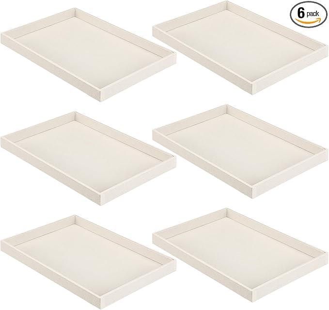 Quelay 6 Pcs Velvet Stackable Jewelry Tray Showcase Display, Jewelry Organizer Tray Bracelet Ring Earring Necklace Organizer Empty Plate for Drawers Countertop (Beige)