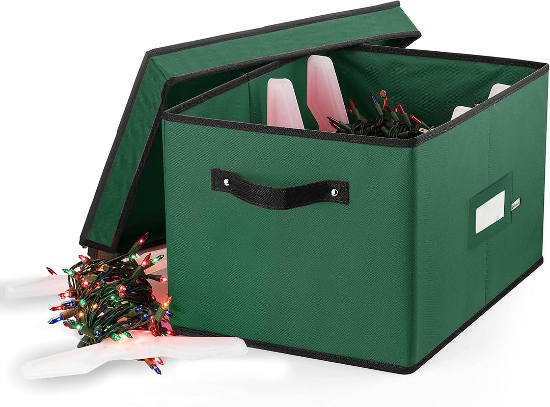 ZOBER Christmas Light Storage Reels - Christmas Light Organizer With 4 Plastic Wheels - Fits 200 Mini Lights Per Spool, Lights Storage - Strong & Durable Material - Stitched Reinforced Handles - Green (17 x 12 x 10 inches)