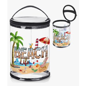 Sanwuta Beach Gifts Heavy Duty Clear Lotion Toiletry Bags for Travel Sunscreen Makeup Cosmetic Pouch Cylinder