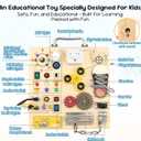 Wooden Busy Board with LED Light Montessori Baby Learning Toys for Toddlers , Sensory Activity Board, Travel Educational Toys, Boy & Girl Birthday Gift (Silver Handle)