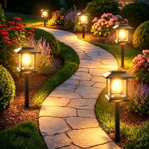 14-Pack Solar Pathway Lights - High-Efficiency Polycrystalline Panels for All-Night Glow - IP65 Waterproof Outdoor Landscape Lighting for Garden, Walkway & Driveway Security (Black)