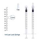 2 x 1mL Luer Lock Syringes Without Needle, Syringe for Liquid, Syringe for Science Labs, Feeding, Liquid Measurement, Pack of 12