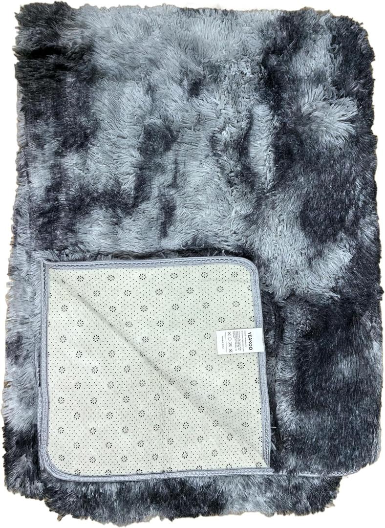 X-Large Modern Shag Area Rugs, 5.3'x7.6' Ultra Soft Fluffy Carpet, Non-Slip Tie-Dyed Floor Carpet for Girls, Kids Room Living Room Bedroom Home Holiday Decor,47 * 79 cinchs/Dark Grey (7'7" x 5'3" (Rectangular), Black Grey)