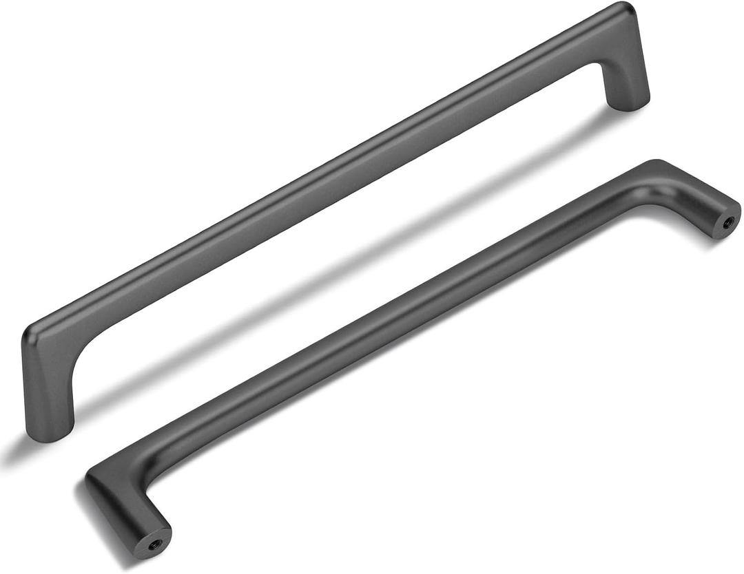 Lardmon 10 Pack Matte Dark Gunmetal Gray Modern Cabinet Pulls 8.8 Inch(224mm) Hole Center Timeless Drawer Pulls Vanity Pulls Solid Kitchen Cabinet Handles Hardware, 9.2 Inch(235mm) Total Length