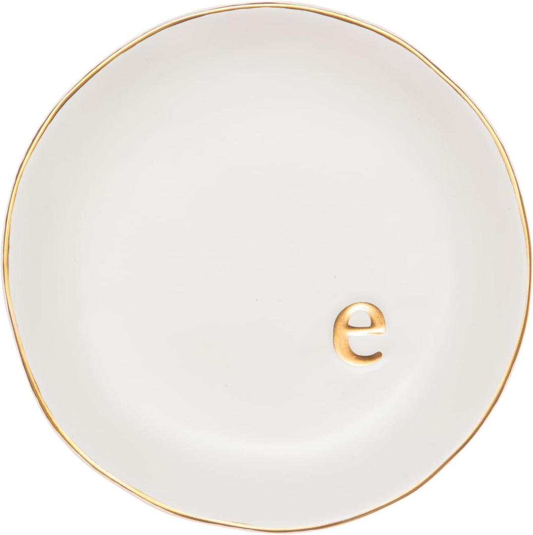 COLLECTIVE HOME - Ceramic Jewelry Tray, Decorative Trinket Dish for Rings Earrings Necklaces Bracelet Watch Keys, Birthday Mother's Day for Women, 4.75", White Surface (E) (E)