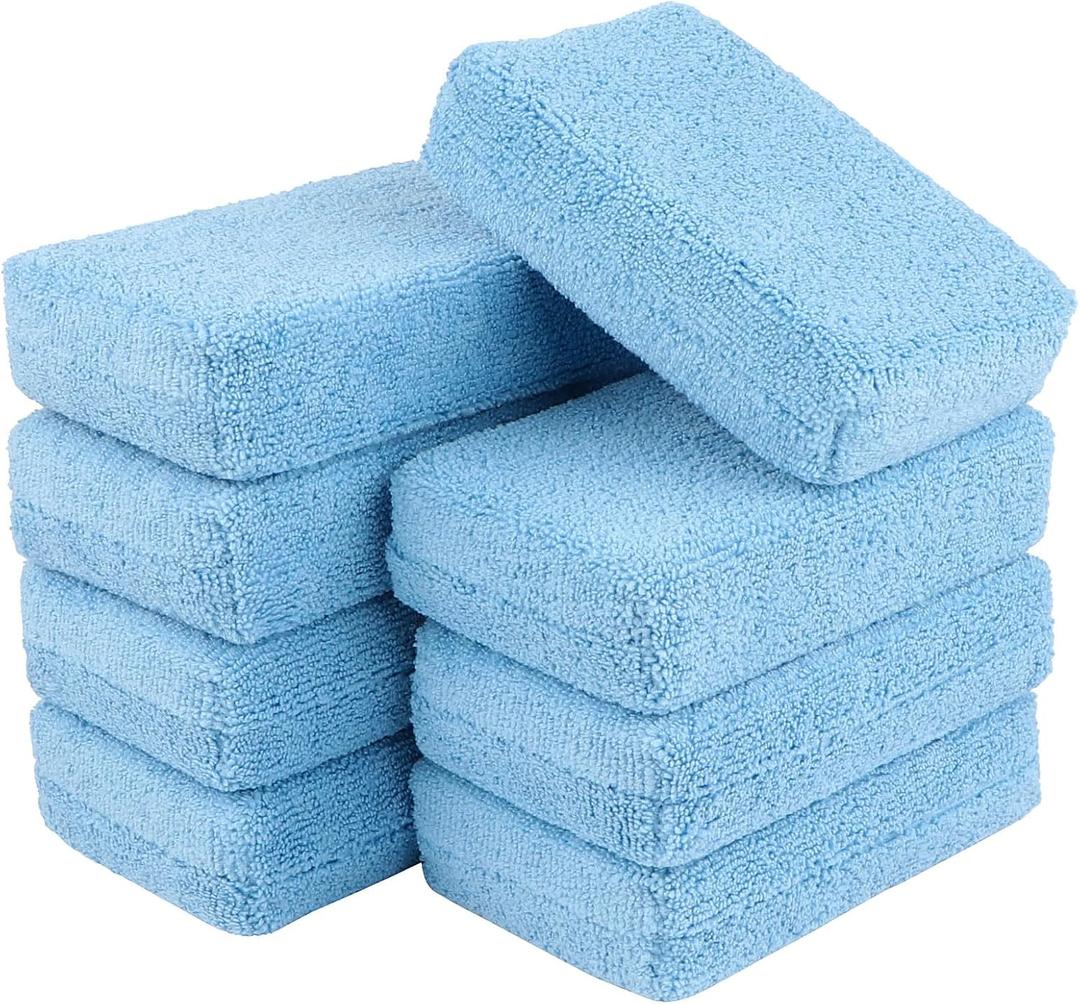 AIDEA Microfiber Applicator Pad-8Pack, Car Wash Sponge, Premium Microfiber Sponge and Cleaning Pads, Perfect for Effortless Wax, Sealant, and Conditioner Application, Car Detailing Supplies, Blue, 3 Pcs